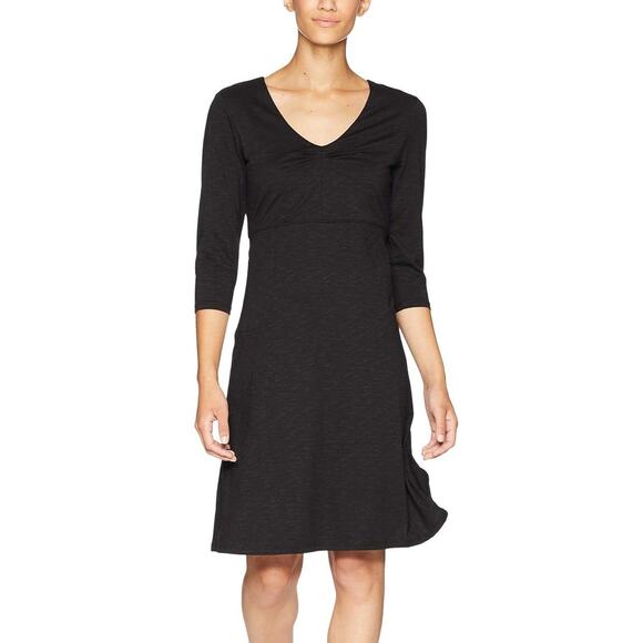 Toad & Co Rosalinda Black Space Dye V-neck 3/4 Sleeve Comfortable Everyday Dress - Picture 1 of 13